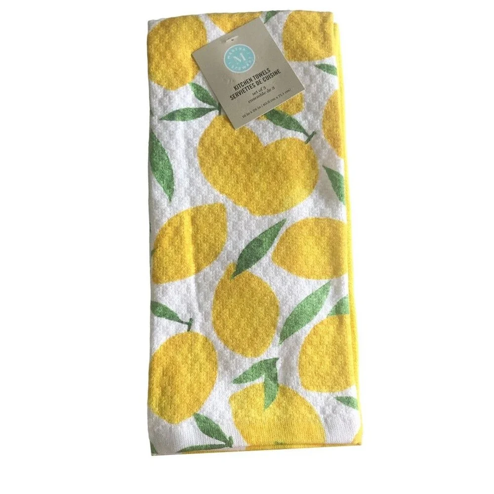 Martha Stewart Kitchen Dish Towels Yellow Lemons Lemon Set Of 3 Beach Summer